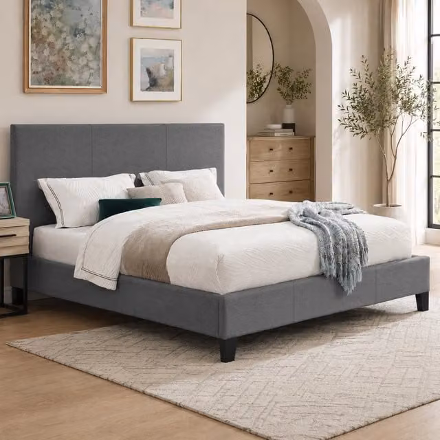 Comfy Living Modern Upholstered Fabric Bed Frame in Grey, 120 x 200 cm