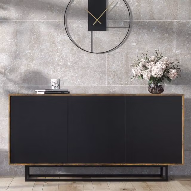Creative Furniture Halo Industrial Sideboard in Oak and Black with Bronze Details