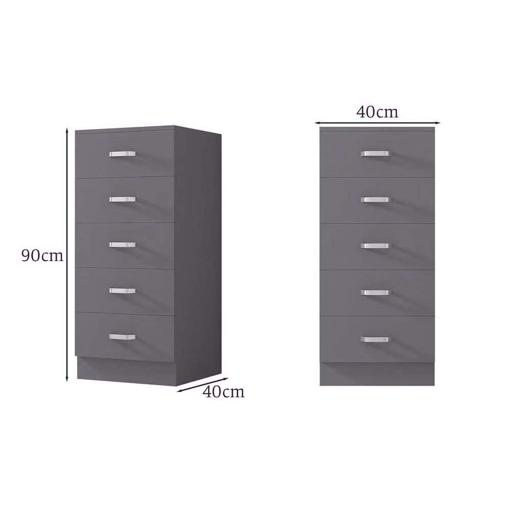 KORVIXA 5 Drawer Chest of Drawers in Matt Grey – 2