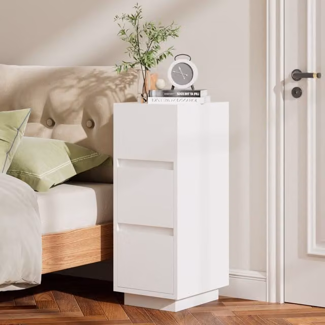 Livingandhome Minimalist White Bedside Table with Drawers