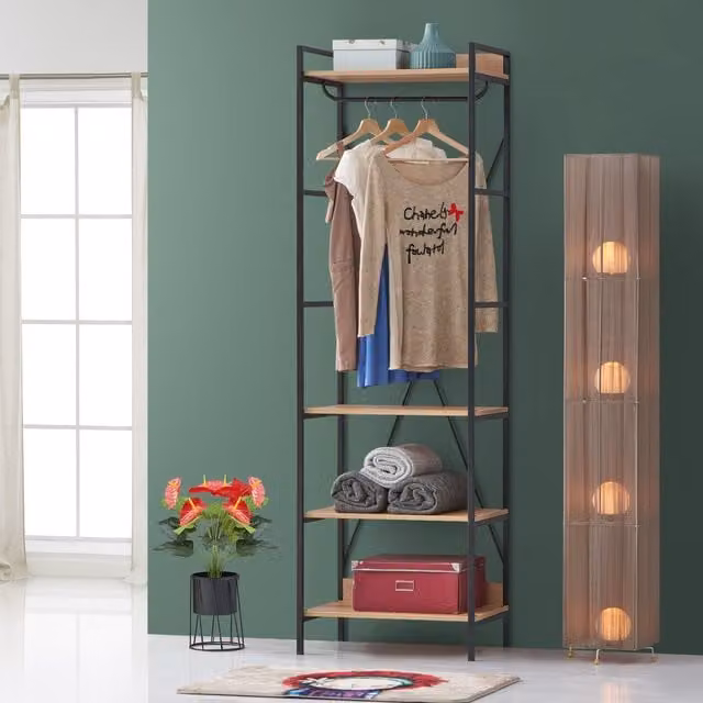 Timber Art Design 4 Tier Open Wardrobe in Riviera Oak and Brown