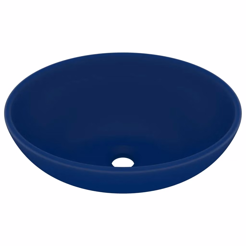 Berkfield Home Oval Ceramic Countertop Basin in Matt Dark Blue W: 40 cm, D: 33 cm – 2