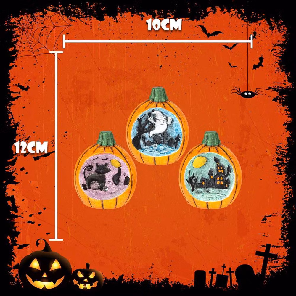 VFM e-Store Halloween LED Pumpkin Tabletop Scene Decorations, 3 Pack, Orange and Multicolour – 2