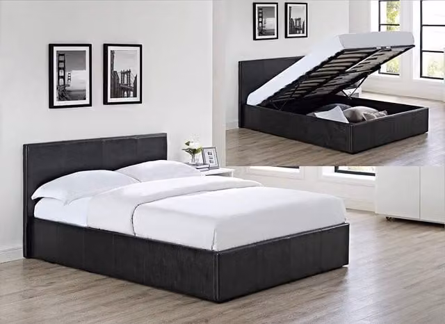 Kosy Koala Black Faux Leather Ottoman Storage 3ft Single Bed Frame with Lift Up Base – 1