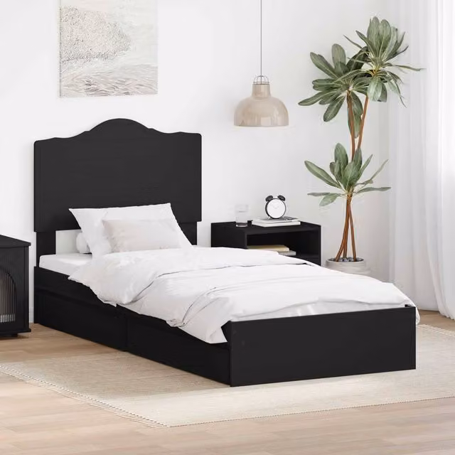 Berkfield Home Modern Storage Bed with Drawer in Black, Engineered Wood, W/D/H: 190 x 70 x 70 cm
