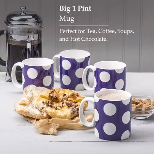 WM Bartleet & Sons 1750 Set of 4 Porcelain Mugs, 568ml, White and Purple Dotted – 3