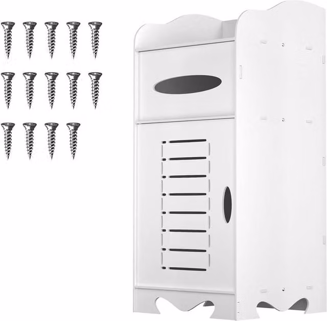 Nordara White Freestanding Bathroom Storage Cabinet with Drawers and Shelves – 1