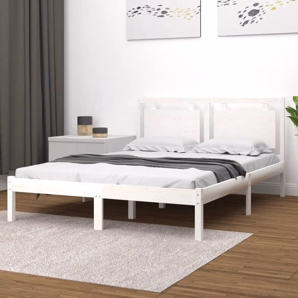 Berkfield Home White Solid Pine Wood Bed Frame W/D/H: 200 x 200 cm – 2