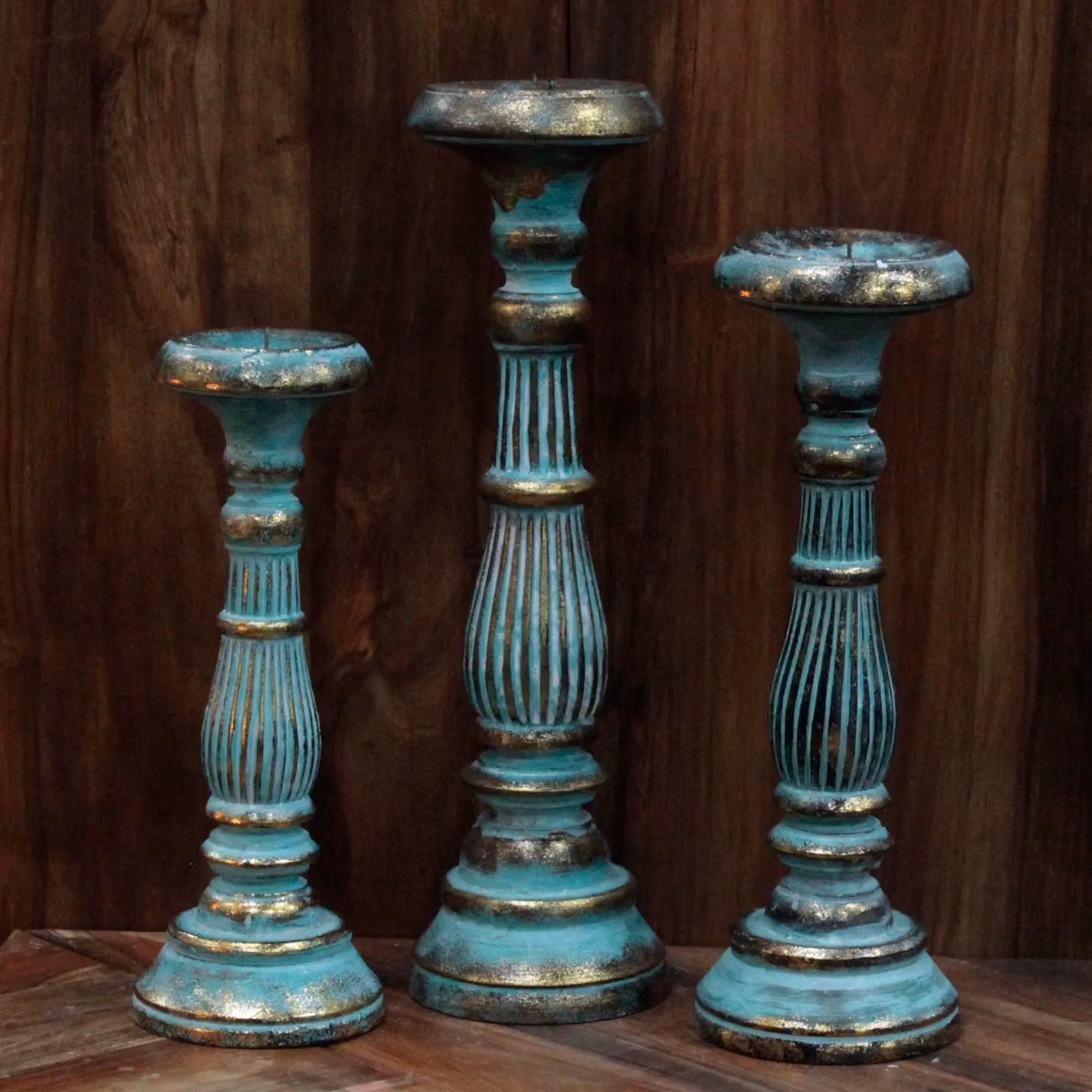 KDMD Modern Large Taper Candle Stand in Turquoise and Gold – 3