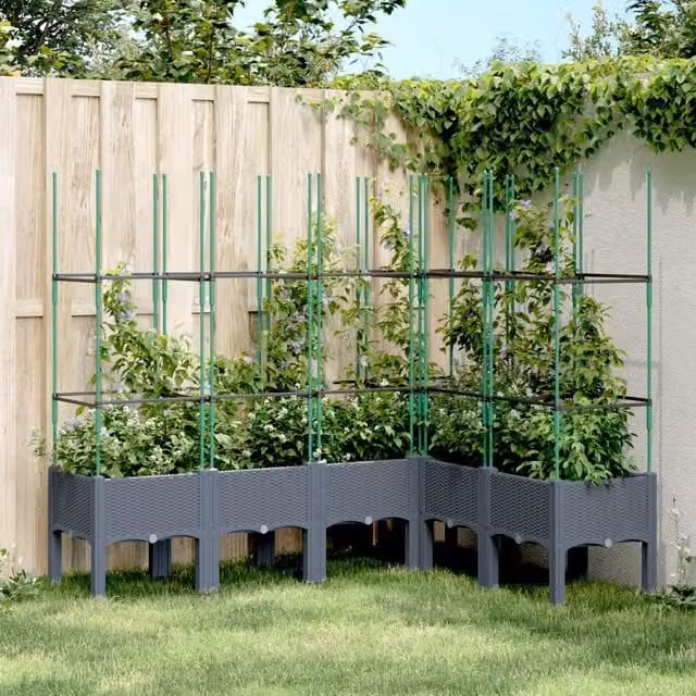 Berkfield Home Garden Planter with Trellis in Blue and Grey, W: 160 cm, D: 120 cm, H: 142.5 cm
