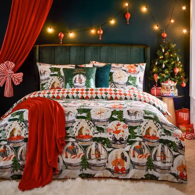 Make it a Home Reversible Christmas Checked Duvet Cover Set, Green and Multicolour, W: 180 cm, L: 200 cm