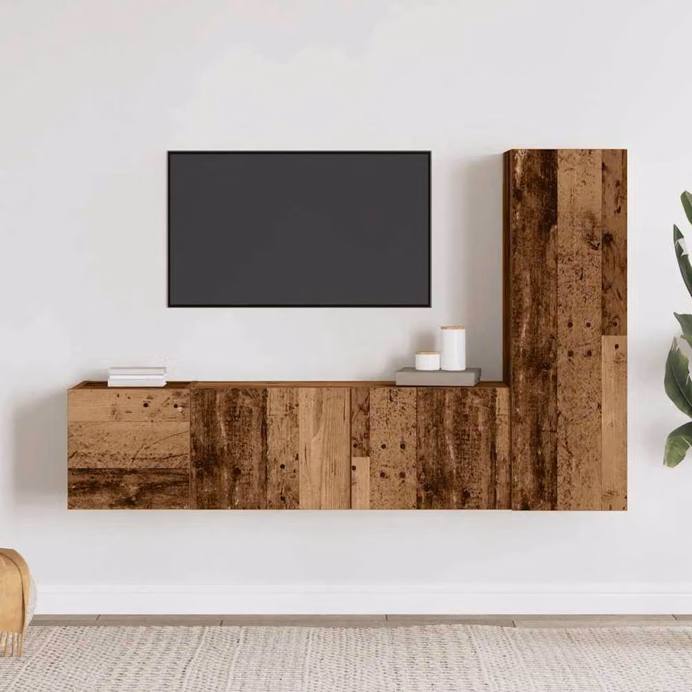 Berkfield Home 3-Piece Modern Wall Mounted TV Cabinet and Lowboard Set in Brown Engineered Wood – 2