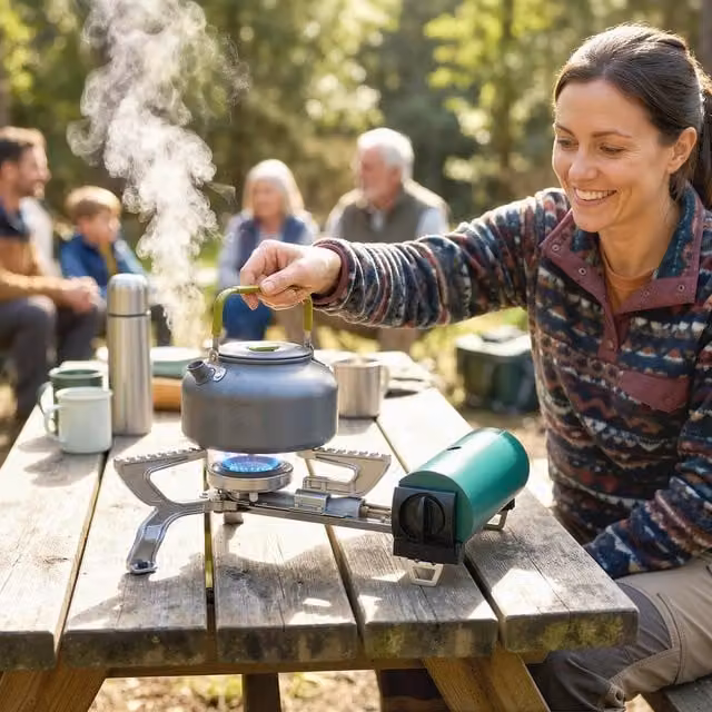 OUTSUNNY Green Gas Camping Stove with Safety Shut-Off and Piezo Ignition