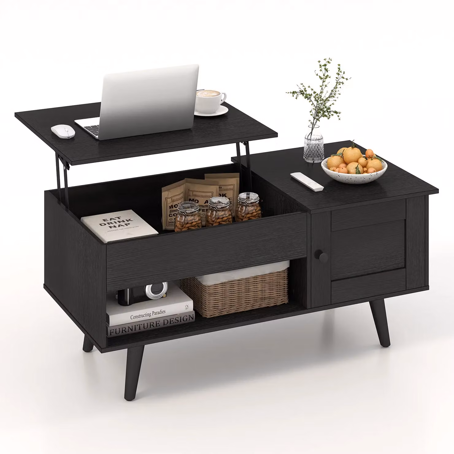 Costway Modern Lift Top Coffee Table with Storage in Black – 3