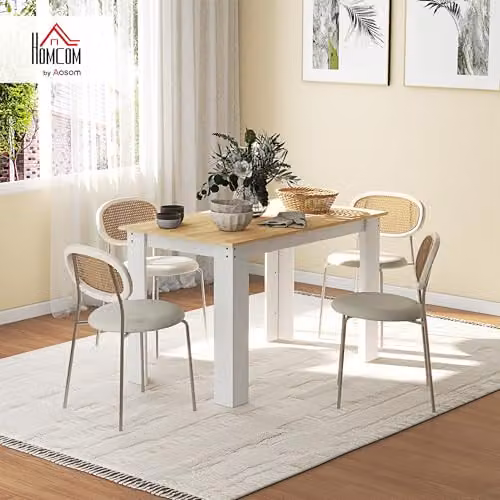 HOMCOM Modern Rectangular Dining Table for 4 to 6 People, White and Beige, W/D/H: 120 x 69 x 75 cm – 2