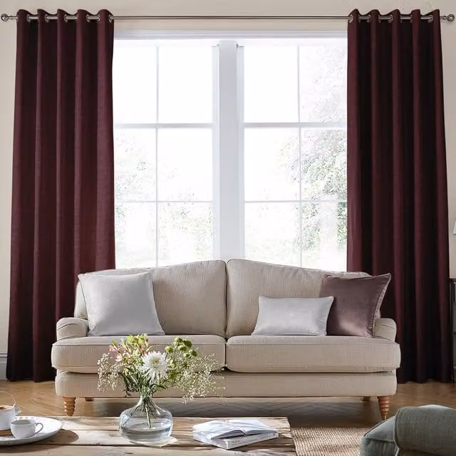 Laura Ashley Swanson Made to Measure Blackout Eyelet Curtain Panel in Dark Cranberry Red