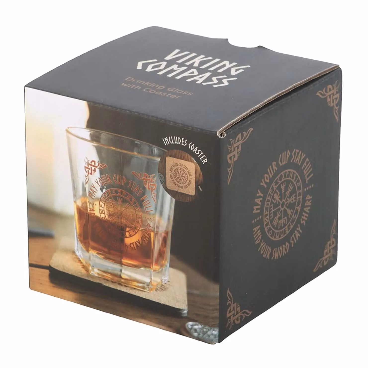 Something Different Viking Compass Lowball Glass and Coaster Set in Clear – 2