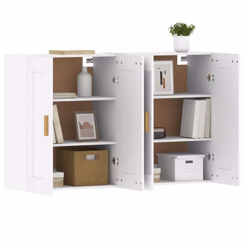 Berkfield Home Set of 2 White Matt MDF Wall Mounted Cabinets with Hinged Doors and Internal Shelves – 2