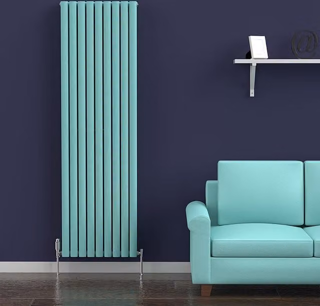 Lux Heat Oval Coloured Vertical Radiator in Light Aqua Green, H 180 cm x W 54 cm