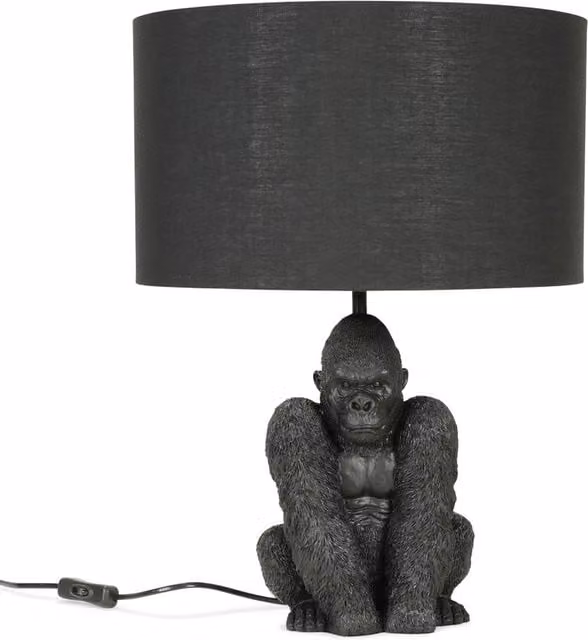 ValueLights Sitting Gorilla Table Lamp in Black and Gold/Brass, Height: 48 cm