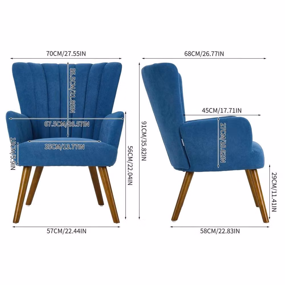 Kelvenix Modern Blue Velvet Accent Chair with Armrests and Metal Frame – 2