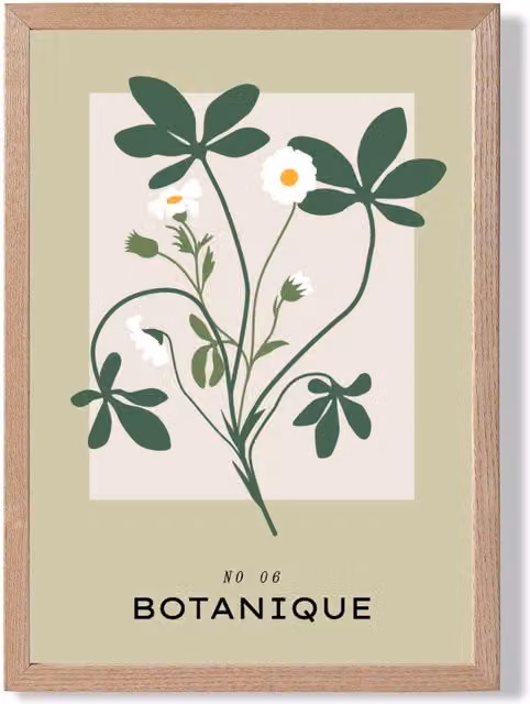 ARTZE Green and Beige Wildflower Flower Market Simplicity Framed Print with Oak Frame