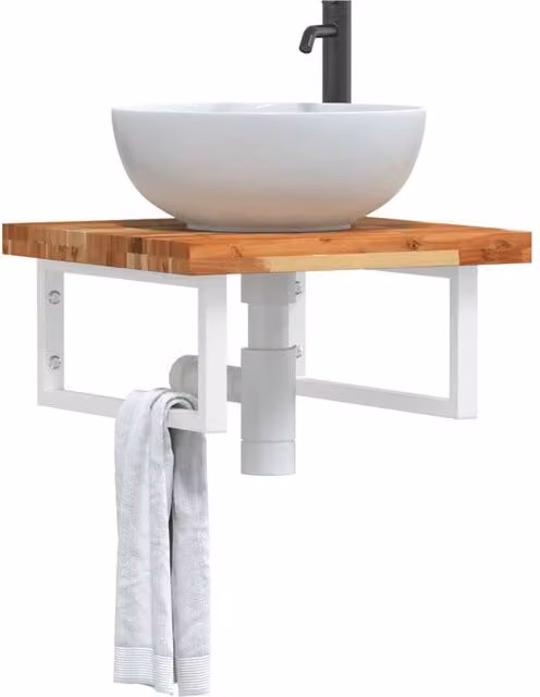 Berkfield Home Wall Mounted Basin Shelf in Brown Acacia Wood and Steel