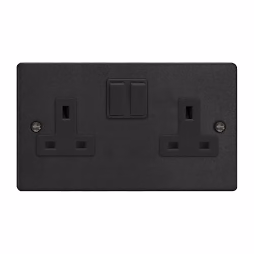 Varilight Flush 2-Gang 13A Double Pole Switched Socket in Black