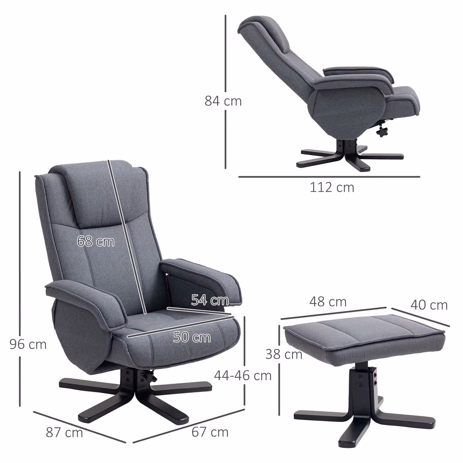 HOMCOM Rocker Swivel Recliner Chair with Footstool in Charcoal Grey Linen – 3