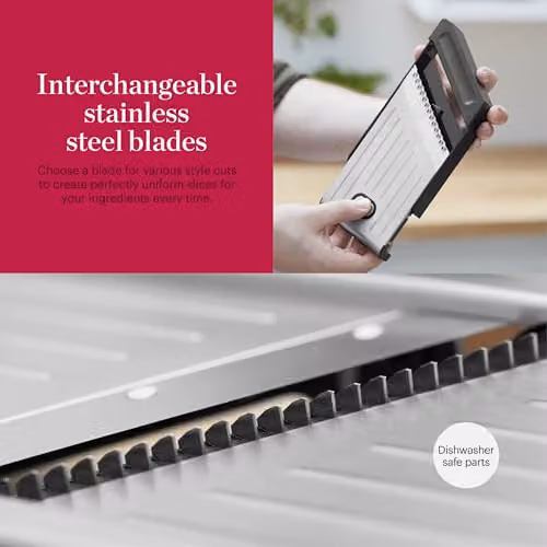 Tower Good Food in Partnership with Chef Mandoline Slicer with Adjustable Thickness, Multiple Blades and Non-Slip Base, Silver and Black – 4