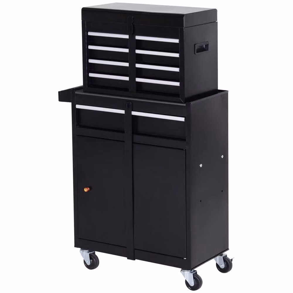STILVORA Metal Tool Cabinet with Lockable Drawers and Wheels, Black – 5