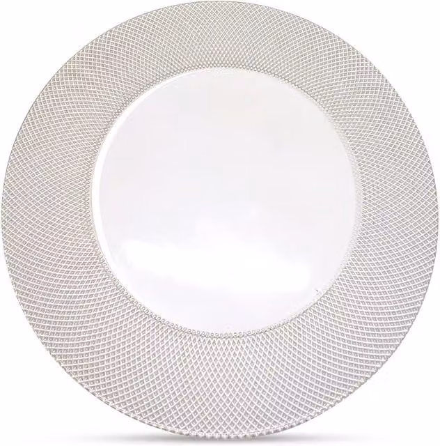 Neel Blue Set of 12 Checkered Glass Charger Plates in Blue and Metallic Silver, Diameter: 33 cm – 1