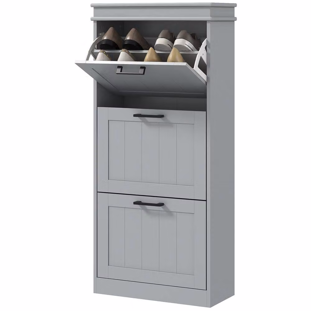 STILVORA Modern Grey Shoe Cabinet with 3 Tilting Compartments and Internal Shelves, W/D/H: 117.5 x 54.0 x 3.0 cm – 2