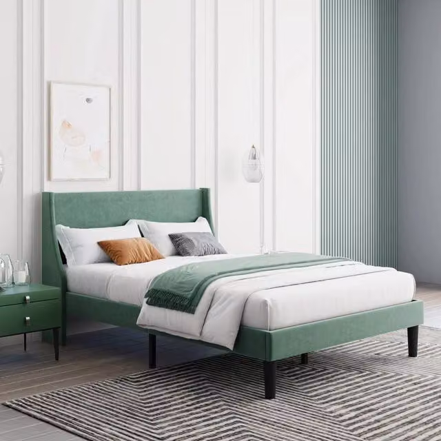 FORGEVIO Modern Upholstered Velvet Cot Bed Frame in Green, W/D/H: 120 x 60 cm – 1