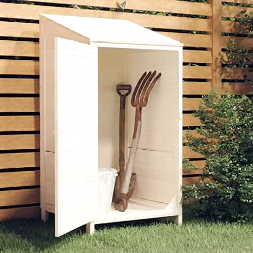 vidaXL White Tall Garden Shed in Solid Wood, W/D/H: 55 x 52 x 112 cm – 2