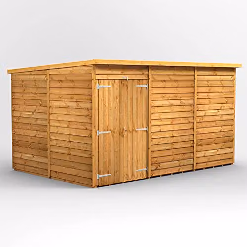Powersheds Premium Pent Overlap Wooden Shed with Double Doors in Natural Brown