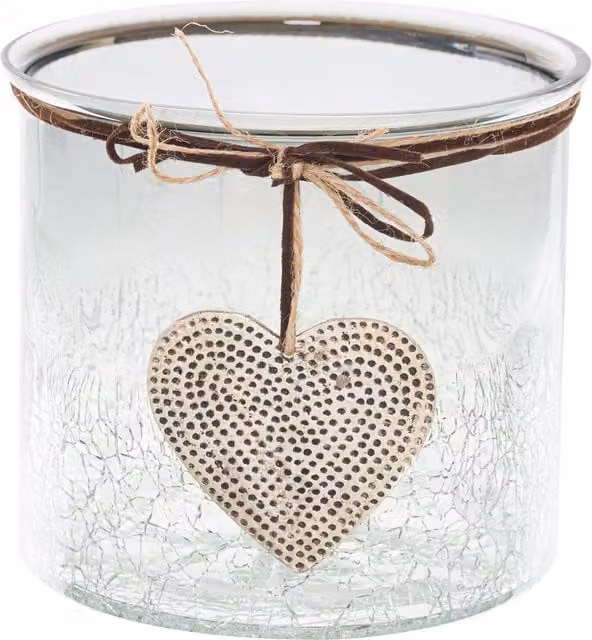 KDMK Midnight Heart Crackle Tealight Candle Holder in Silver, Grey and Transparent Glass