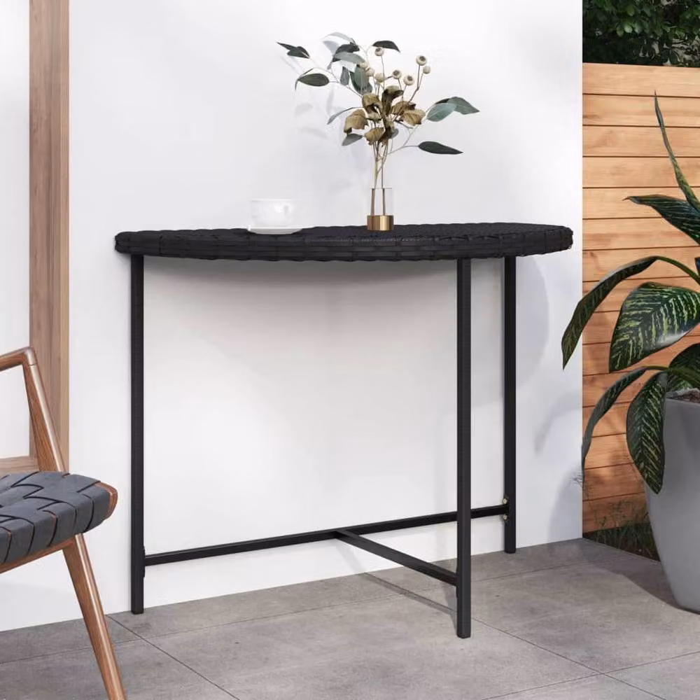 Berkfield Home Black Poly Rattan Garden Table, W: 100 cm, D: 50 cm, H: 75 cm – 2