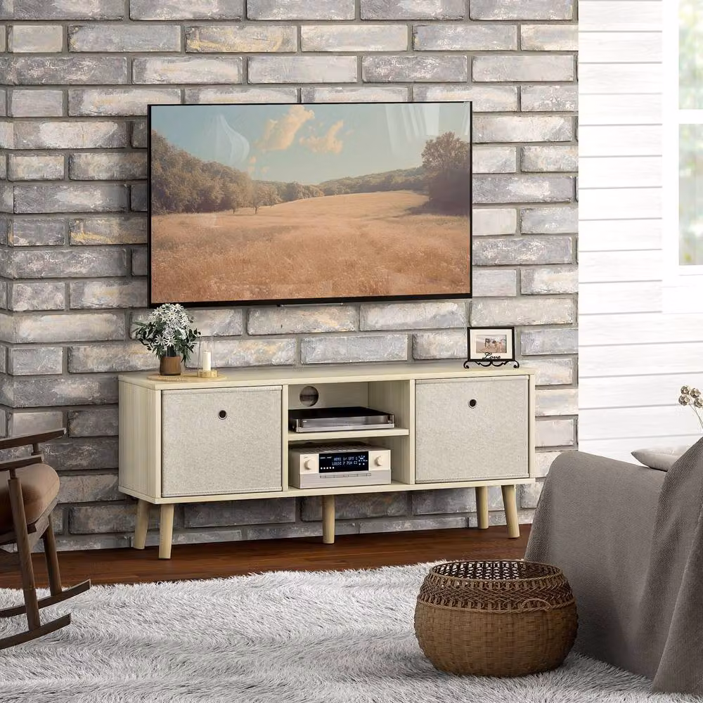 STILVORA Scandinavian Style TV Stand in Beige with Wood Finish, Width: 110 cm – 3