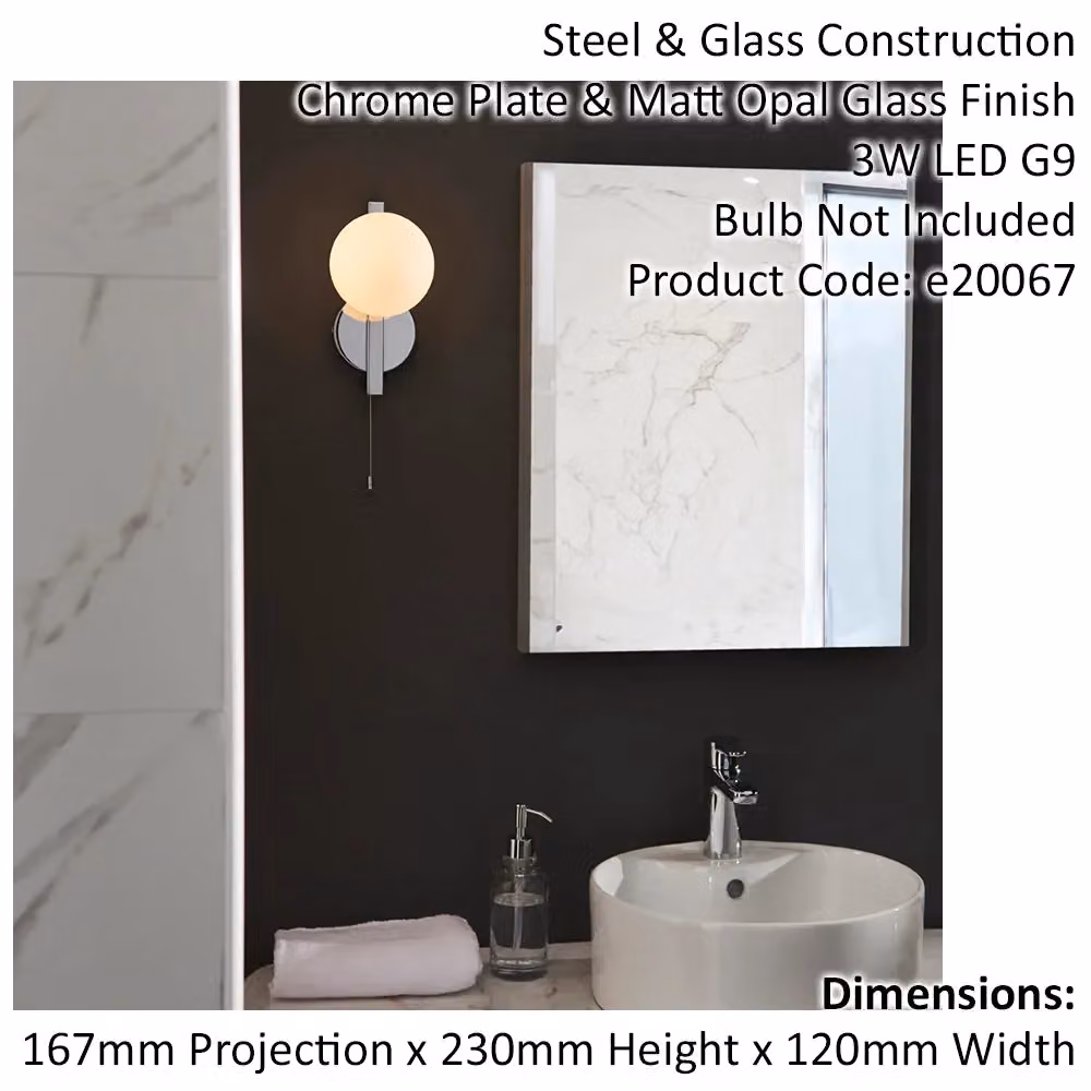 Loops Chrome Contemporary Bathroom Wall Light with Transparent Glass Sphere Shade, IP44 Rated – 2