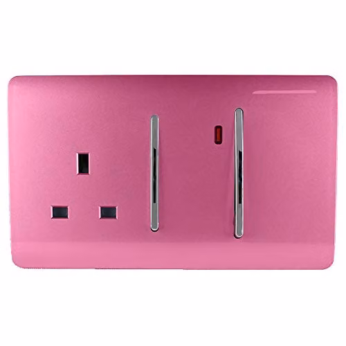 Trendi Switch Screwless Combination Cooker Switch and Single Plug Socket with Neon Indicator in Candy Pink – 1