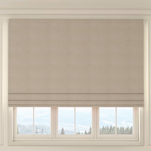 HOUSE Llewelyn-Bowen Made To Measure Roman Blind in Beige Oak Leaf Linen Blackout Floral Fabric