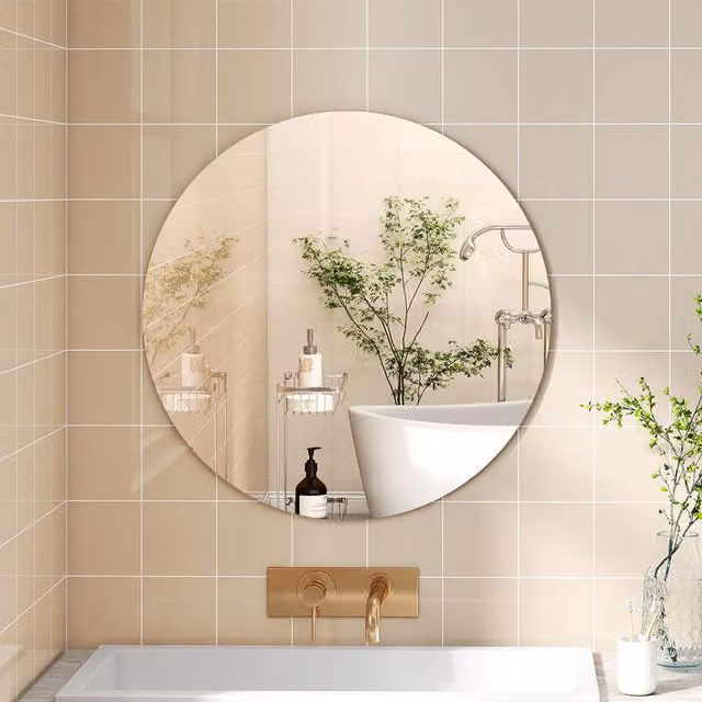Levede Modern Round Frameless Wall Mirror, White, Diameter: 40 cm