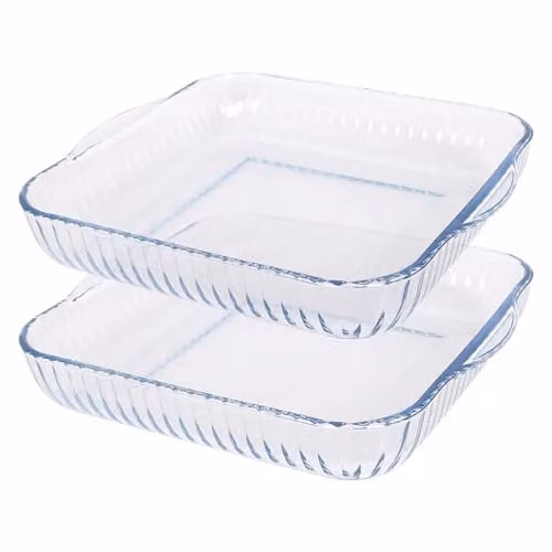 Argon Tableware Optical Square Glass Lasagne Dish, Transparent, W: 30 cm, D: 27.5 cm, H: 5.5 cm