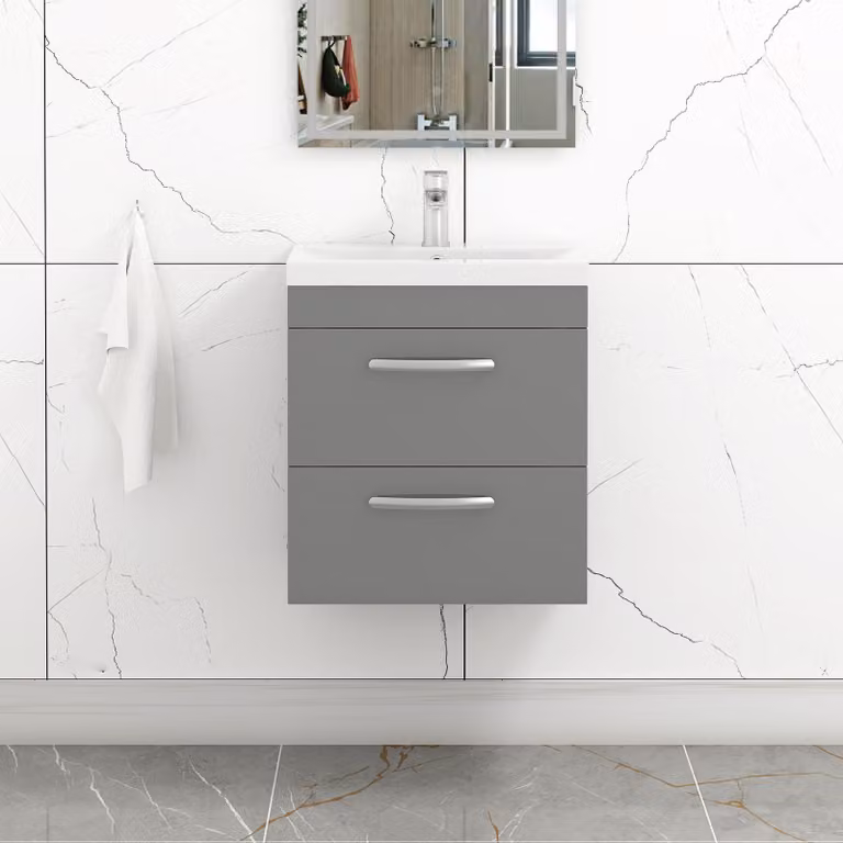 Royal Bathrooms Turin Wall Hung Vanity Unit, Indigo Grey Gloss, 2 Drawers, Width: 50 cm
