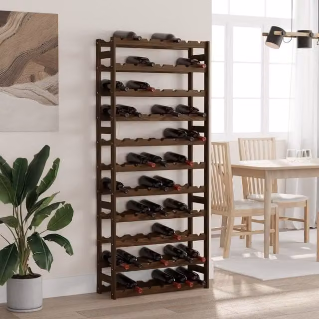 Berkfield Home Rustic Brown Solid Pine Wall Mounted Wine Rack for 77 Bottles – 1