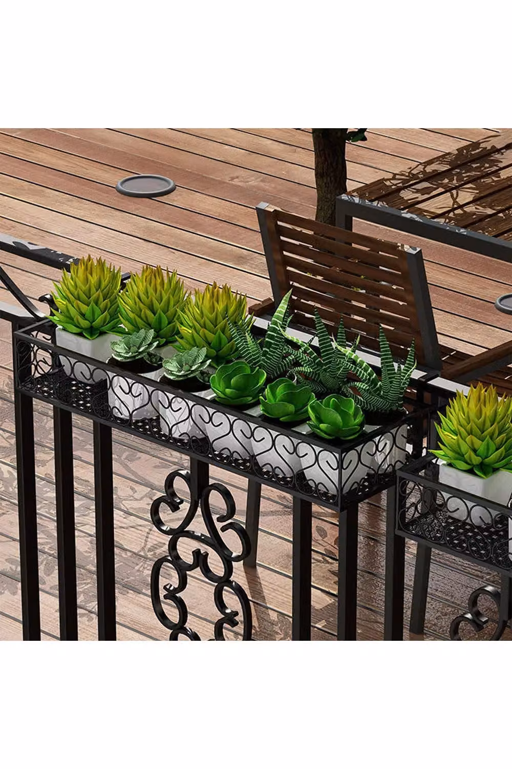 H&O Direct Black Hanging Railing Planter Window Box W: 50 cm, D: 20 cm, H: 12 cm – 3