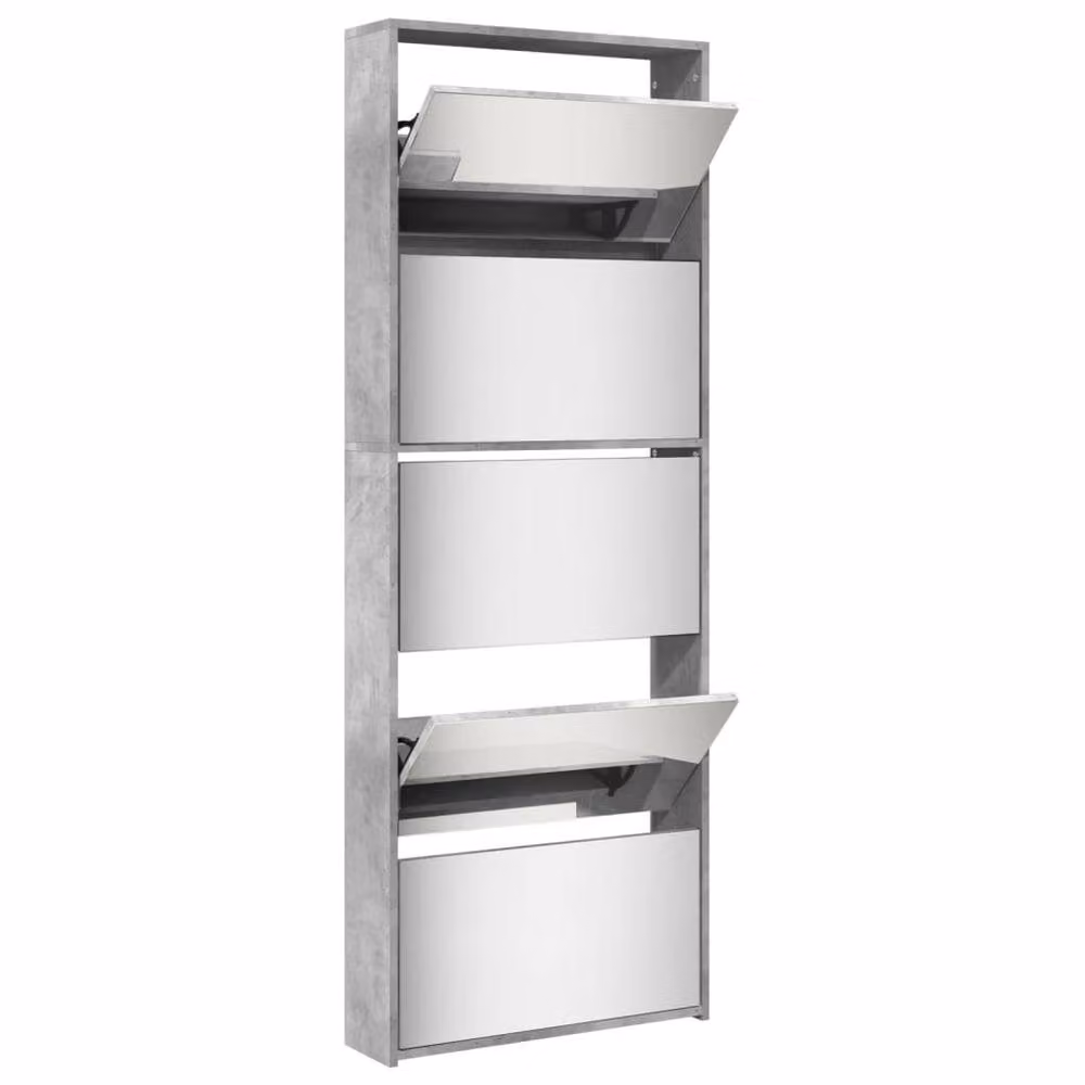 Berkfield Home Modern Grey Shoe Cabinet with Mirror and Tilting Compartments, W: 63 cm, D: 17 cm, H: 169.5 cm – 2