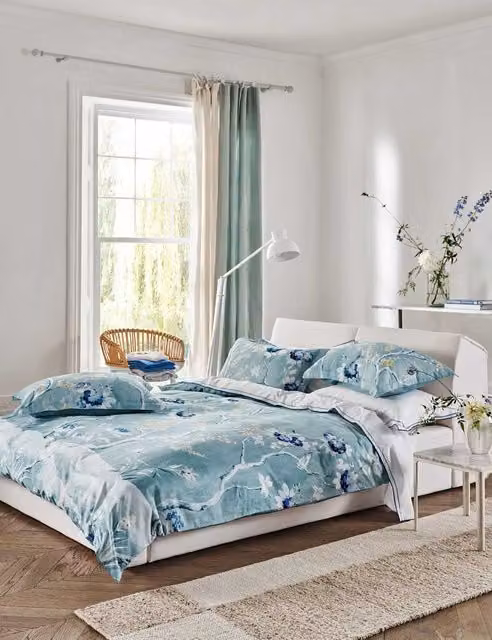 Designers Guild Manohari Blue Mix Pure Cotton Sateen Bedding Set, W: 180 cm, H: 200 cm