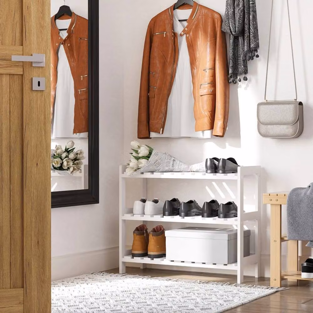 Havendro 3-Tier White Wood Shoe Rack with Slatted Shelves – 2